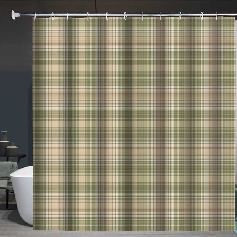 Abaysto Gingham Plaid Beige Grey Sage Abstract Autumn Celtic Checked Checkered Bathroom Decor Shower Curtain Sets with Hooks Polyester Fabric Great Gift - Image 3